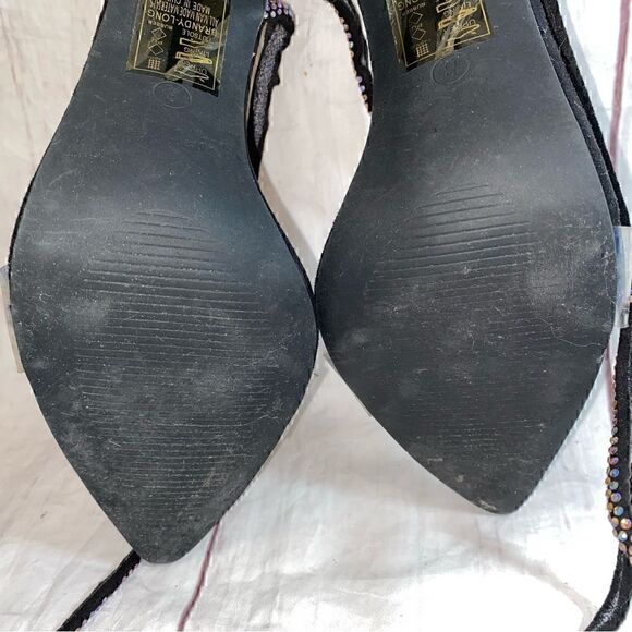 Azalea Wang - Brandy Long Black Diamond Lace Up Stiletto Heel Sandals-Size 8 - Picture 7 of 16